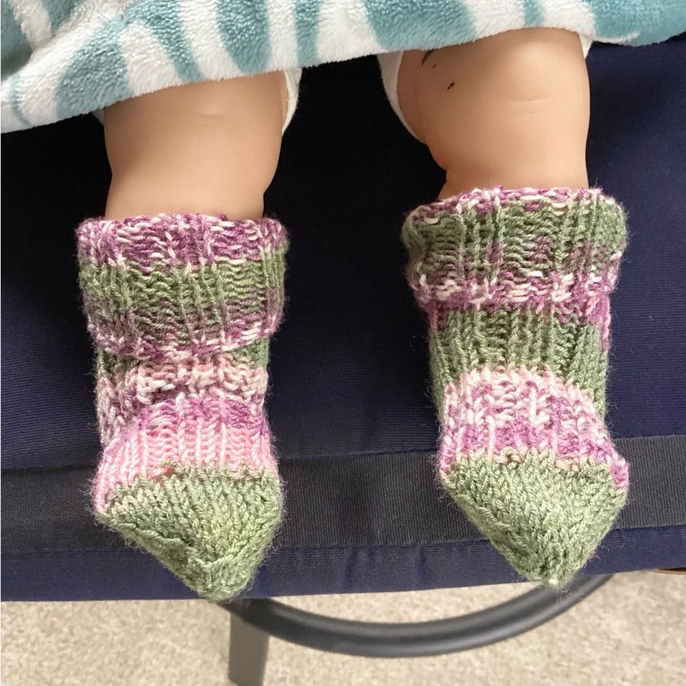 Baby Socks Hand Crafted Green Pink Purple Knit